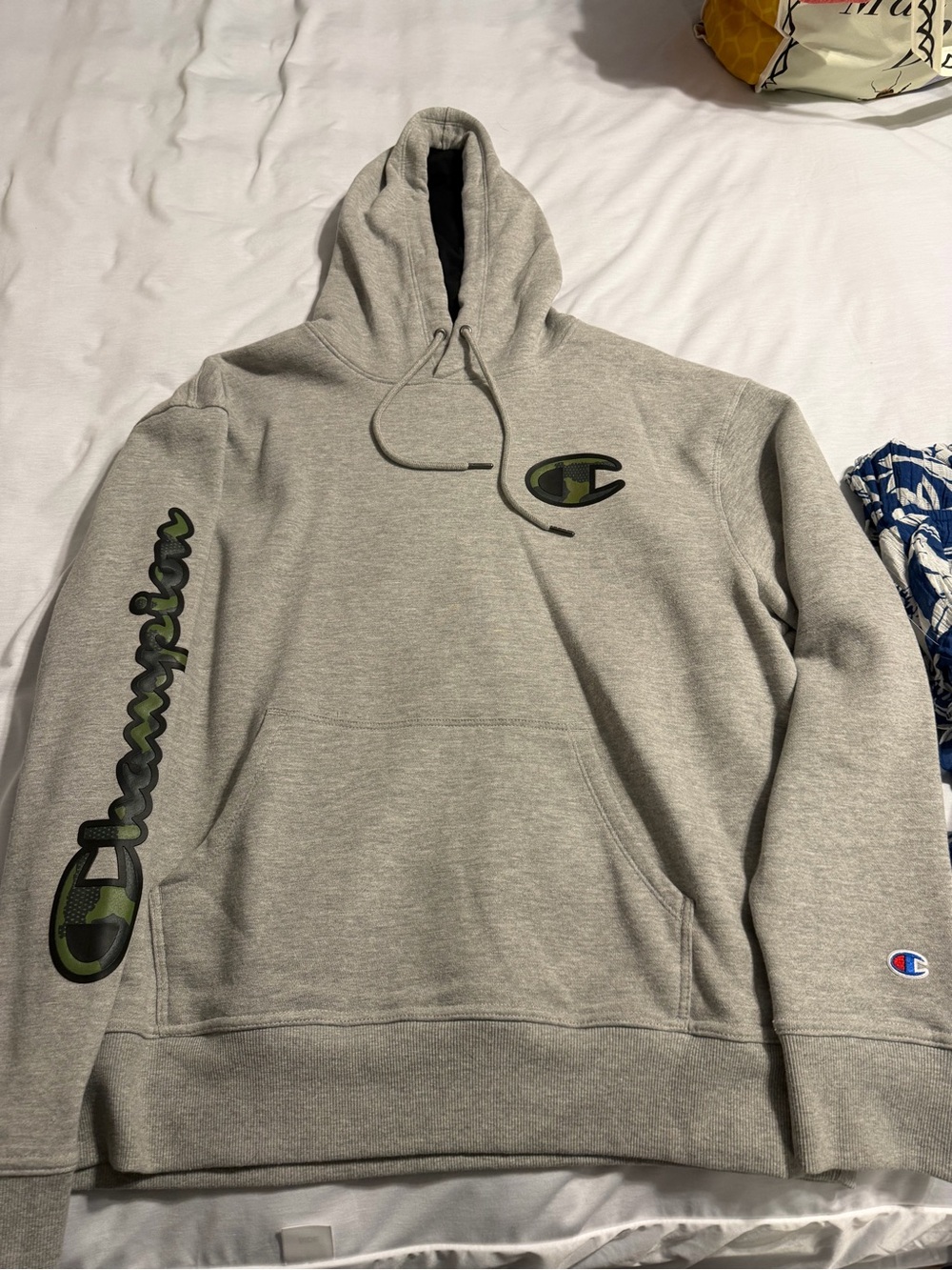 Champion Light Gray Pullover Hoodie with Branded Trim